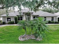 Charming home featuring lush landscaping and a well-manicured lawn with palm trees at 11036 Bronson Rd, Clermont, FL 34711