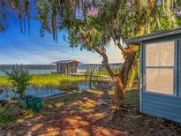 Scenic waterfront view with boat dock, lush vegetation, and a tranquil lake setting at 1107 Northshore Dr, Eustis, FL 32726
