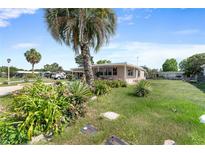 Charming single-story home with a lush front yard and mature landscaping, plus a large palm tree at 1113 Elkhart Cir, Tavares, FL 32778