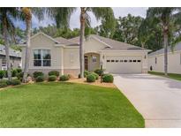 Charming single-story home with a well-manicured lawn and lush landscaping with palm trees at 541 Cokesbury Dr, The Villages, FL 32162