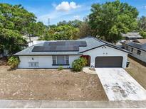 Charming single-story home with a spacious driveway, lush landscaping, and solar panels for energy efficiency at 6221 Ambassador Dr, Orlando, FL 32808