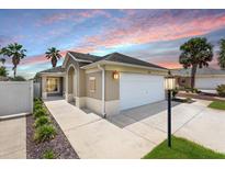 Charming single-story home featuring a two-car garage and well-maintained landscaping at 3331 Overland Ter, The Villages, FL 32163