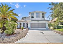 Charming two-story home with a well-manicured lawn, long driveway, and lovely landscaping at 5964 Brittania Blvd, Tavares, FL 32778