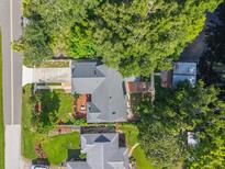 Expansive aerial view of a home surrounded by lush trees, greenery, and waterfront access at 4219 Magnolia Ave, Leesburg, FL 34748