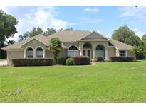 Charming single-story home featuring a well-manicured lawn and arched entryway at 31104 Fairvista Dr, Tavares, FL 32778