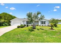 Charming single-story home with manicured lawn, lush landscaping, and a two-car garage at 1309 Lester Dr, Lady Lake, FL 32159