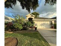 Charming single-story home with a manicured lawn and a two car garage at 15509 Markham Dr, Clermont, FL 34714