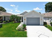 Charming single-story home featuring a well-manicured lawn, flowerbeds, and a two-car garage at 4521 Eaglewood Dr, Leesburg, FL 34748