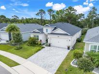 Charming single-story home with a well-manicured lawn, a two-car garage, and tropical landscaping at 1990 Wallingford Loop, Mount Dora, FL 32757