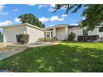 Charming single-story home with a well-maintained lawn and double door entrance, offering great curb appeal at 314 Stone Castle Loop, Lady Lake, FL 32159