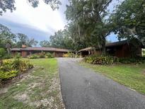 Charming single-story home with a long driveway, mature landscaping, and an inviting entrance at 6616 Tuscawilla Dr, Leesburg, FL 34748