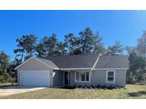 Charming single-story home with a gray roof, attached garage, and freshly landscaped front yard at 8881 Sw 138Th Ln, Ocala, FL 34473