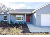 Charming single-story home featuring a red front door and a well-maintained, landscaped yard at 8900 Sw 138Th Ln, Ocala, FL 34473