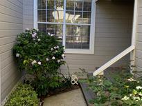 Side entrance with flowering bush and steps leading to the door at 1144 Waterfall Ln # 26, Lakeland, FL 33803