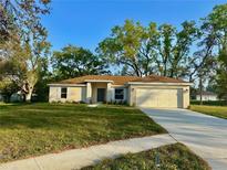 Charming single-story home with a well-maintained lawn and a two-car garage at 1271 Groveland Ln, Lakeland, FL 33811