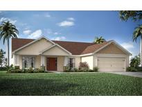 Single-story home with two-car garage, landscaping, and a light beige exterior at 10763 Sw 76Th Ct, Ocala, FL 34480