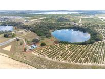 Expansive aerial view of the property, showcasing a home, lake and surrounding grove at 705 Lake Ada Blvd, Dundee, FL 33838