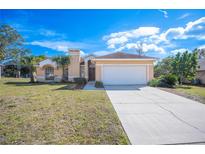 Charming single-story home features a two-car garage and well-maintained front yard at 736 Hunt Dr, Lake Wales, FL 33853