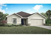 Charming single-story home with well-manicured lawn, stone accents, and a two-car garage at 1827 Daystar Dr, Haines City, FL 33844
