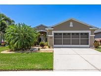 Charming single-story home with a well-manicured lawn and screened two-car garage at 3187 Bellflower Way, Lakeland, FL 33811