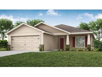 Charming single-story home featuring a two-car garage, well-manicured lawn, and inviting front entrance at 1837 Noble Dr, Davenport, FL 33837
