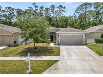 Charming single-story home with a well-manicured lawn, mature tree, and a two-car garage at 1825 Wallace Manor Ln, Winter Haven, FL 33880