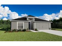 Charming single-story home featuring a modern design, gray exterior, well-manicured lawn, and an attached two-car garage at 7578 Sw 107Th Ln, Ocala, FL 34476