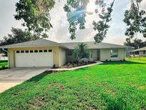 Charming single-story home featuring a well-manicured lawn, two car garage, and a welcoming walkway at 709 N Polk Ave, Fort Meade, FL 33841