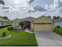 Charming single-story home with a well-manicured lawn and a two-car garage at 3427 Waterlute Way, Lakeland, FL 33811