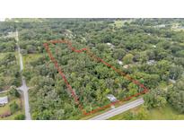 Aerial view showcasing the boundaries of a heavily wooded lot with mature trees and road access at 4035 K Ville Ave, Auburndale, FL 33823