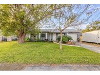 Charming single-story home with lush lawn, mature trees, and well-maintained landscaping at 1052 Tompkins Dr, Port Orange, FL 32129