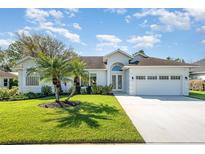 Inviting single-story home featuring a well-manicured lawn, mature landscaping, and a two-car garage at 2908 Cypress Ridge Trl, Port Orange, FL 32128