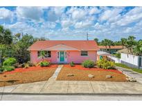 Charming pink single-story home with well-maintained landscaping and bright turquoise door at 4262 Cardinal Blvd, Port Orange, FL 32127