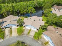 Scenic aerial view of the townhomes, landscaping, and pond at 116 Duck Hawk Cir # 3040, Daytona Beach, FL 32119