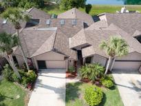Expansive aerial view of a well-maintained single-Gathering home surrounded by lush greenery and mature palm trees at 1903 Sprucewood Way, Port Orange, FL 32128