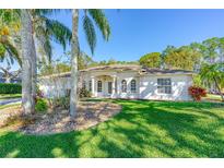 Charming single-story home featuring a well-manicured lawn and mature palm trees at 6088 Sabal Hammock Cir, Port Orange, FL 32128
