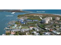 Beautiful aerial view of the marina and Ponce Inlet near 265 Minorca Beach Way condo in New Smyrna Beach, Florida at 265 Minorca Beach Way # 902, New Smyrna Beach, FL 32169