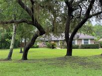 Charming single-story brick home with a lush green lawn and mature trees draped in Spanish moss at 547 Cleo Ln, Deltona, FL 32738