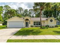 Charming single-story home featuring a well-manicured lawn, attached garage, and inviting front entrance at 4623 Secret River Trl, Port Orange, FL 32129