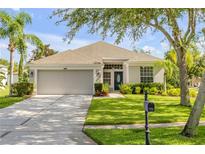 Charming single-story home with a manicured lawn, well-kept landscaping, and a two-car garage at 5849 Ansley Way, Mount Dora, FL 32757