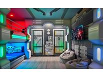 Unique bedroom with sci-fi theme featuring custom bunk beds and spaceship decor at 2726 Oxymoron Way, Kissimmee, FL 34746