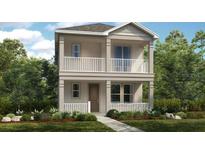 Two-story house with balcony, light beige siding, and landscaping at 5239 Kildare Pl, St Cloud, FL 34771