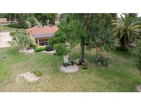 A lush backyard with a circular patio featuring a seating area surrounded by landscaping and a grill, creating a relaxing outdoor space at 1546 Stormway Ct, Apopka, FL 32712