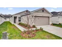 Charming one-story home with a two-car garage and beautiful landscaping at 8560 Caribbean Pine Way, Lakeland, FL 33809