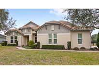 Single-story home with light gray siding, tile roof, and landscaping at 31722 Red Tail Blvd, Sorrento, FL 32776