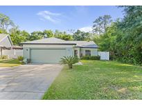 Green house exterior with a two-car garage and well-maintained lawn at 5411 Conway Oaks Ct, Orlando, FL 32812