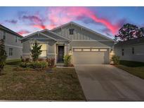 One-story home with gray siding, stone accents, and a two-car garage at 10157 Spring Lake Dr, Clermont, FL 34711