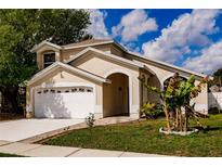 Charming single-Gathering home featuring a well-maintained lawn, attached two-car garage, and lovely front yard landscaping at 3022 Bransbury Ct, Kissimmee, FL 34747