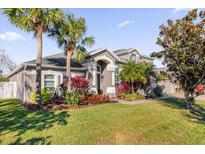 Two-story house with gray siding, landscaped yard, and palm trees at 820 Duff Dr, Winter Garden, FL 34787