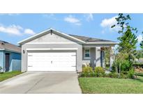 Single-story home with a white garage door and well-manicured lawn at 1705 Bent Branch Ave, Deland, FL 32720